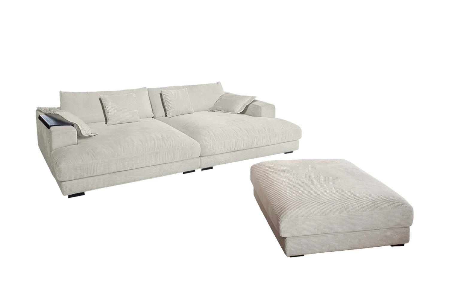 BIG SOFA-SET 7-TLG MADELINE Cremeweiß Cord - Creme/Schwarz, Kunststoff/Textil (290/85/170cm) - KAWOLA