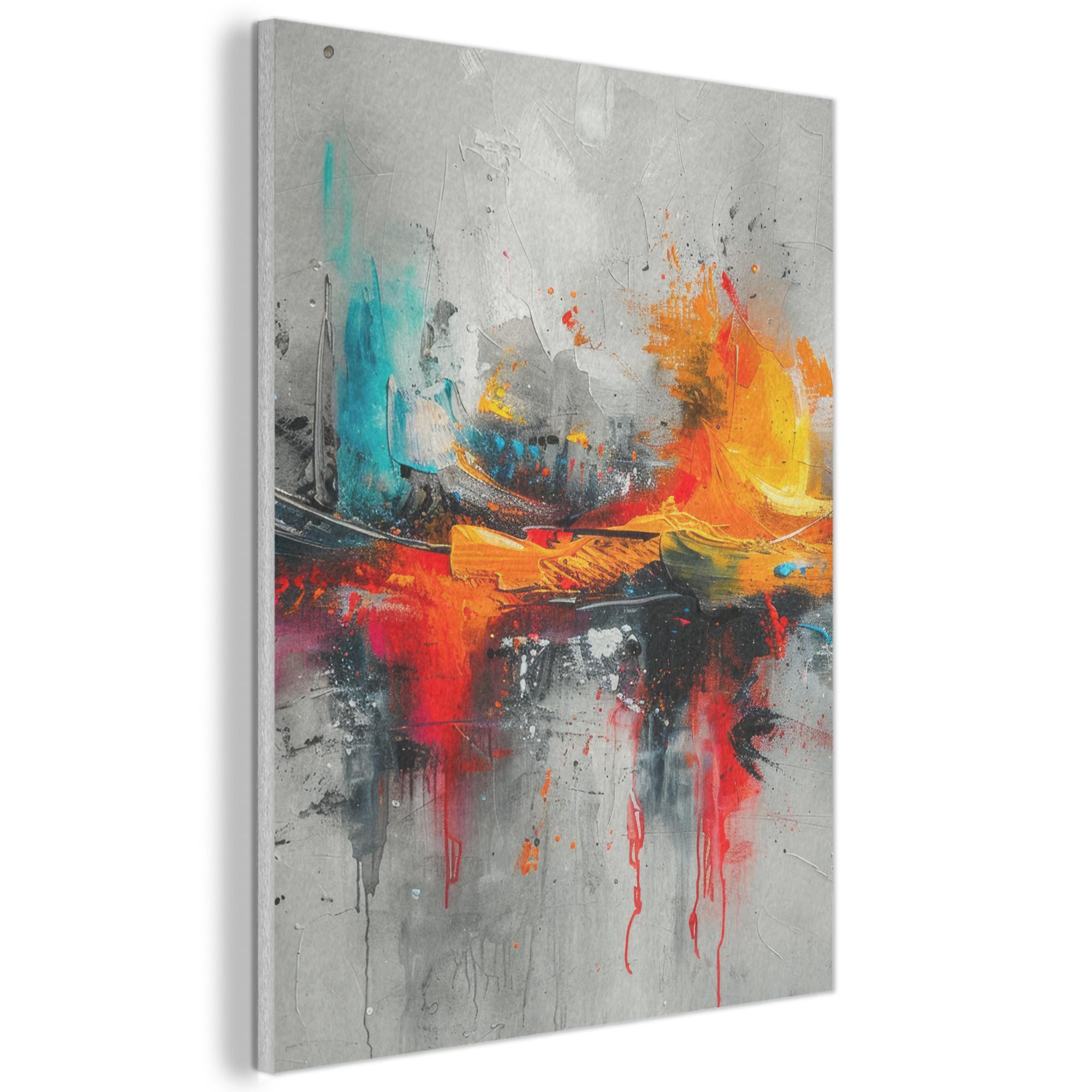 AKUSTIKBILD Moderne Kunst - Orange - Grau - Abstrakt Wandbilder 60x80 cm - Hellgrau, Kunststoff (60/80/0.9cm) - MuchoWow
