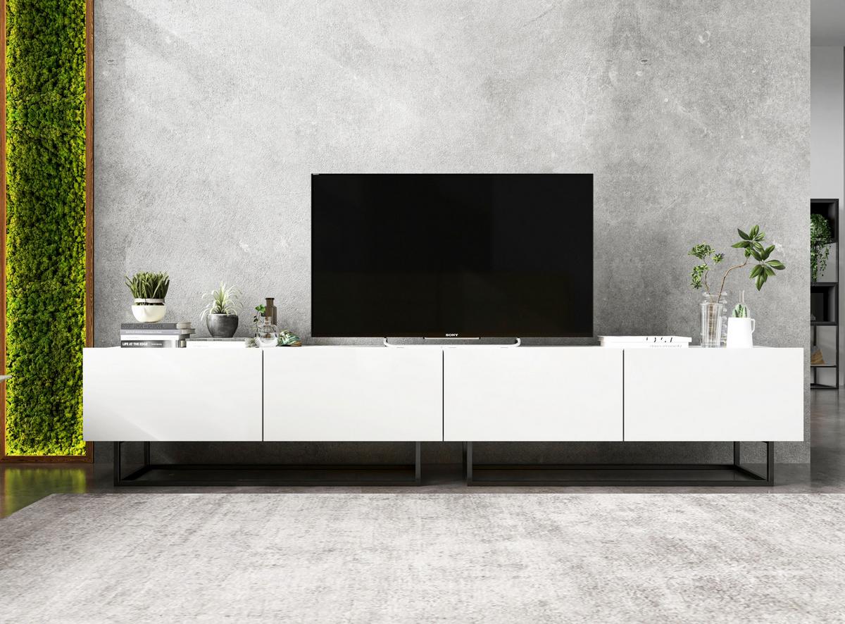 TV-SCHRANK Enjoy Weiß matt mit Metallrahmen 120 cm - Schwarz/Weiß, Holzwerkstoff/Metall (120/46/35cm) - Meble Lindner