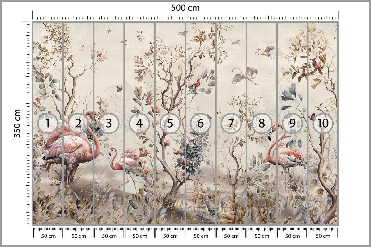 FOTOTAPETE für Wohnzimmer Wunderschöne Flamingos Natur Schmetterlinge 500x350 - Multicolor, Papier (500/350cm) - Muralo