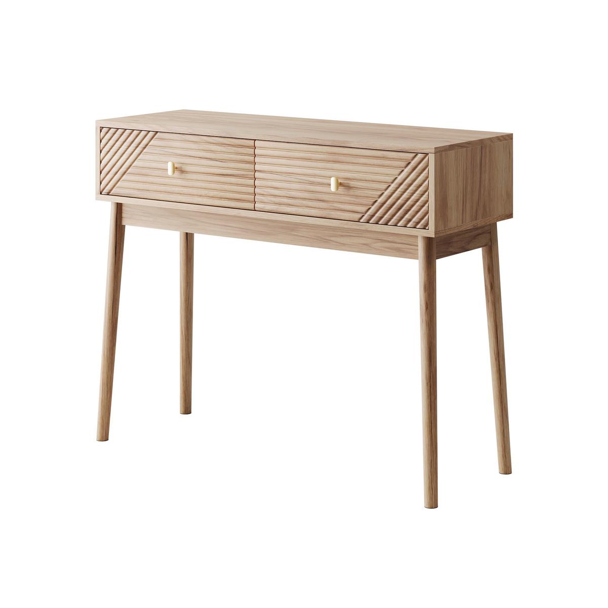 SCHMINKTISCH Moderner 100 cm Eiche Natur & Massivholz – Frisiertisch mit 2 Wellen-Schubladen im Mid-Century-Stil - Eichefarben, Holzwerkstoff (100/80/35cm) - Urban Meuble