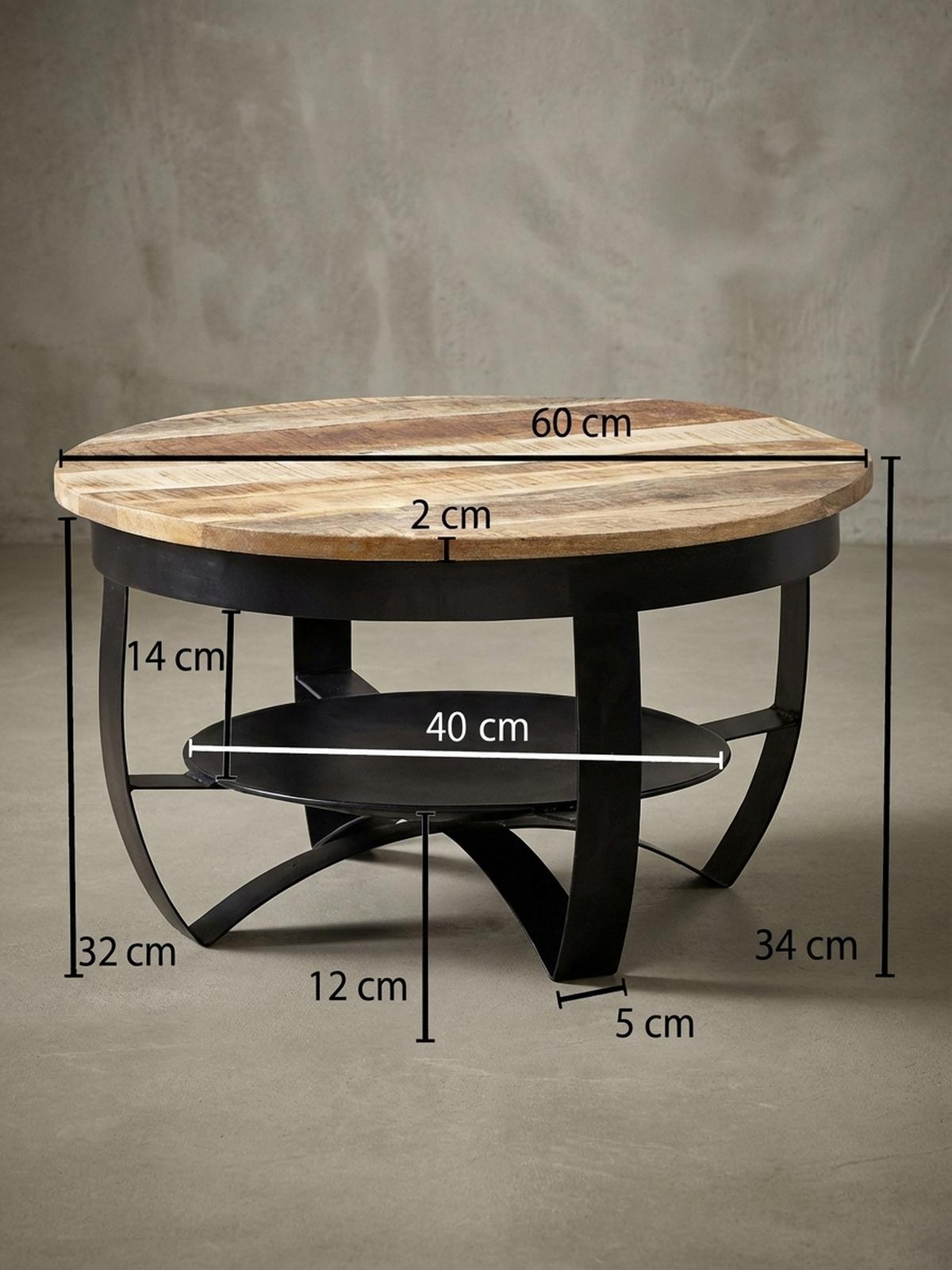 COUCHTISCH in Braun/Schwarz, Industrieller Stil, aus Recyceltem Mango-Massivholz - Schwarz, Holz/Metall (60/60/34cm) - KADIMA DESIGN