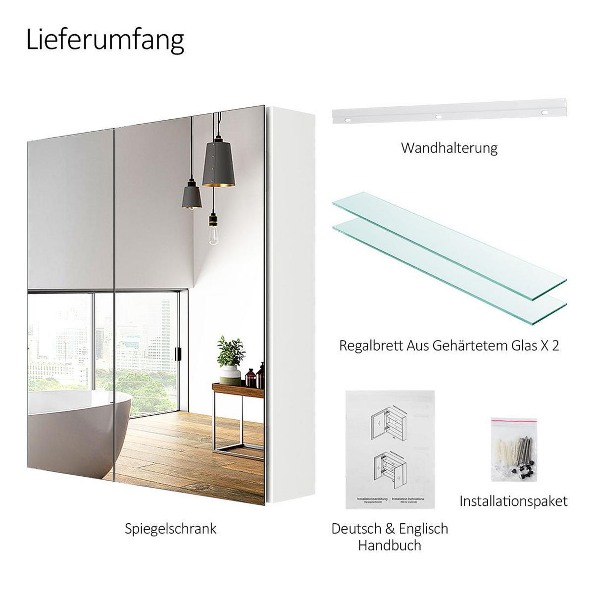SPIEGELSCHRANK Weiß 65/60/14,5 cm - Weiß, Metall (60/65/14.5cm) - EMKE