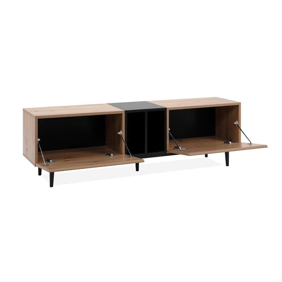 TV-BOARD Nola Artisan Oak Dekor/ schwarz - Schwarz/Braun, Holzwerkstoff/Kunststoff (160/48/37cm) - Finori GmbH