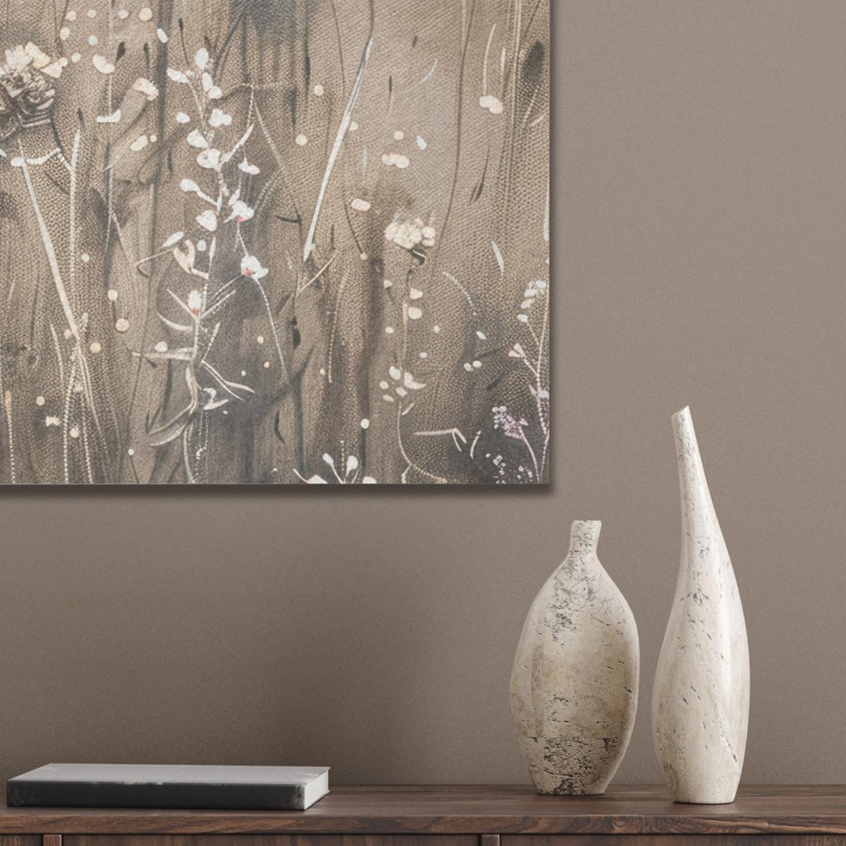 AKUSTIKBILD Blumen - Rosa - Modern - Beige Kunstdruck Schlafzimmer 50x70 cm - Beige, Kunststoff (50/70/0.9cm) - MuchoWow