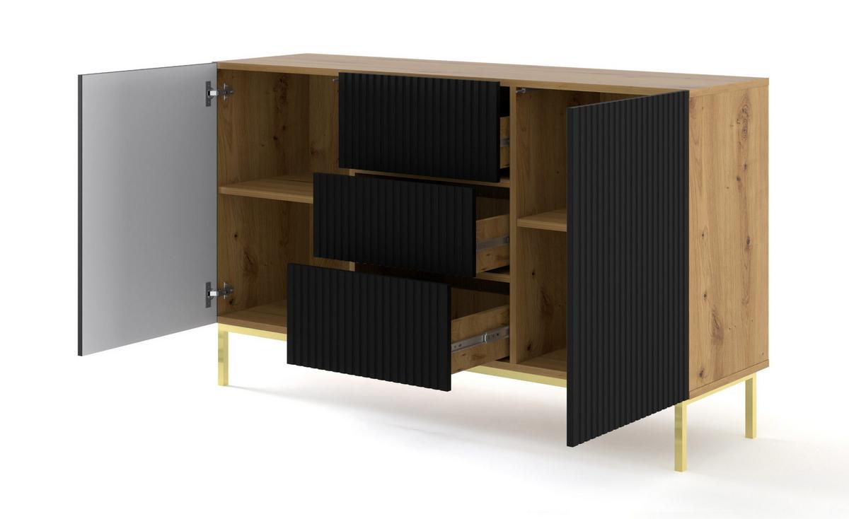 KOMMODE Artisan Eiche, Schwarz, Gold 150/87/42 - Schwarz, Holzwerkstoff (150/87/42cm) - RAUMHIRSCH FURNITURE