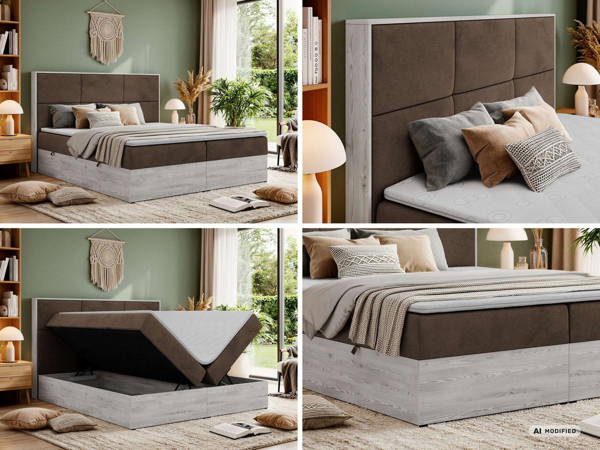 BOXBETT DELNOR 200/200 - Braun Velvet - Topper Visco - H4 - Schwarz/Braun, Kunststoff/Textil (200/200cm) - MKS