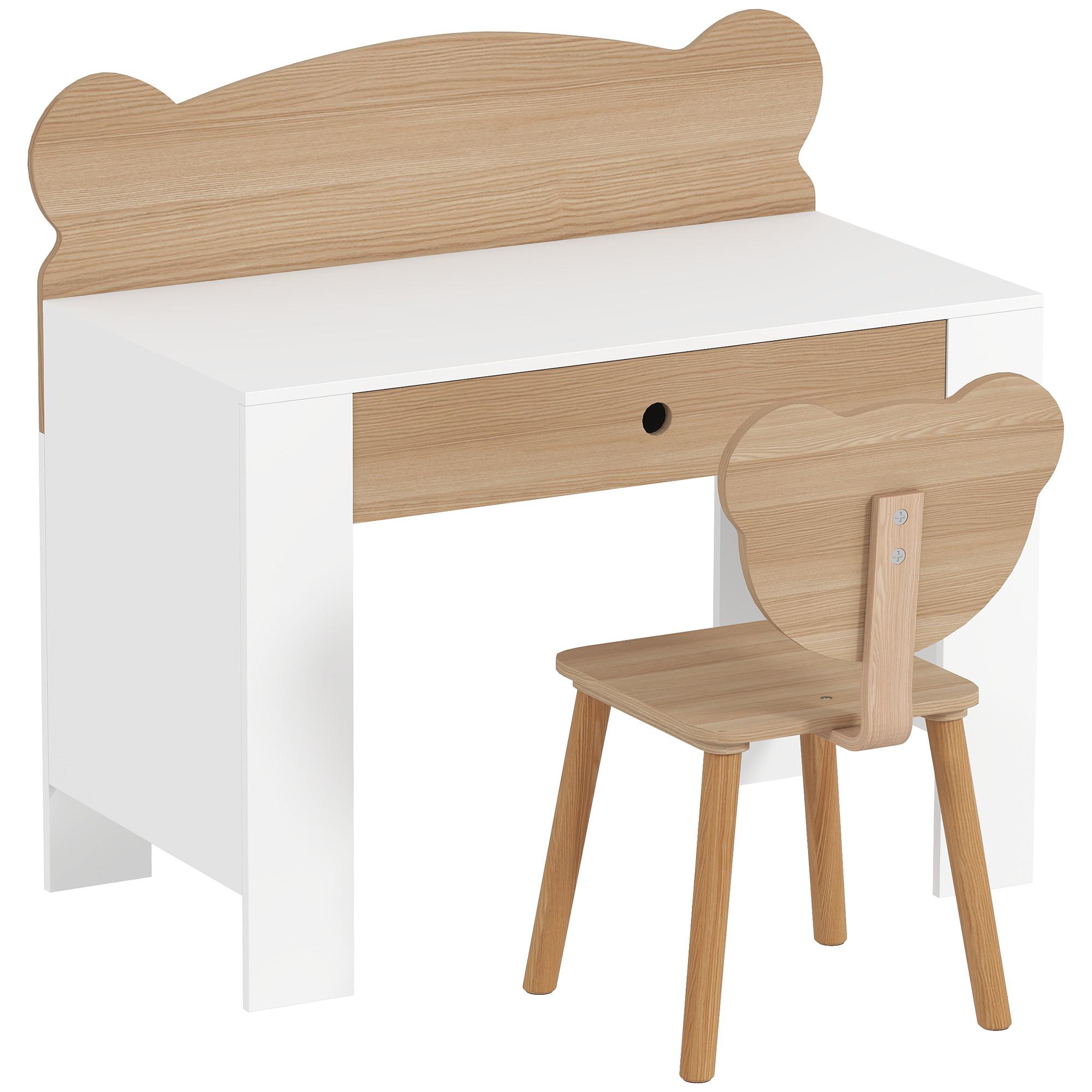 KINDERSCHREIBTISCH Set mit Tischplatte & Schublade Kinder Schreibtisch und Stuhl - Naturfarben, Holz (41/74.5/80cm) - AIYAPLAY