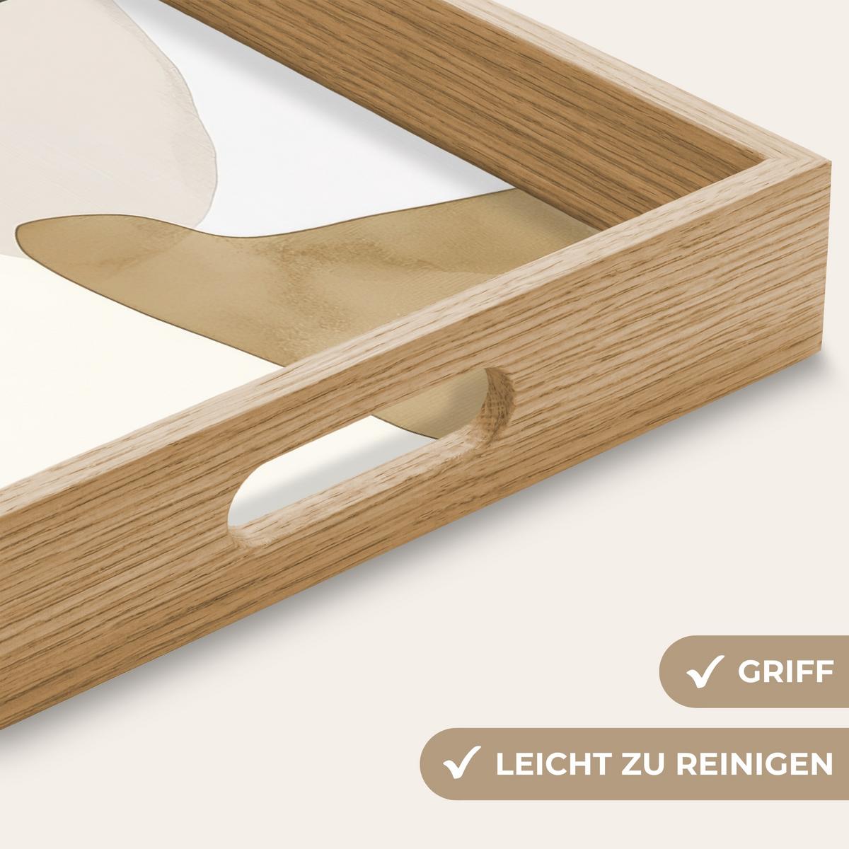 TABLETT Japandi - Abstrakt - Grün 50x35 cm - Grün, Holz (50/5/5cm) - OnlyWow