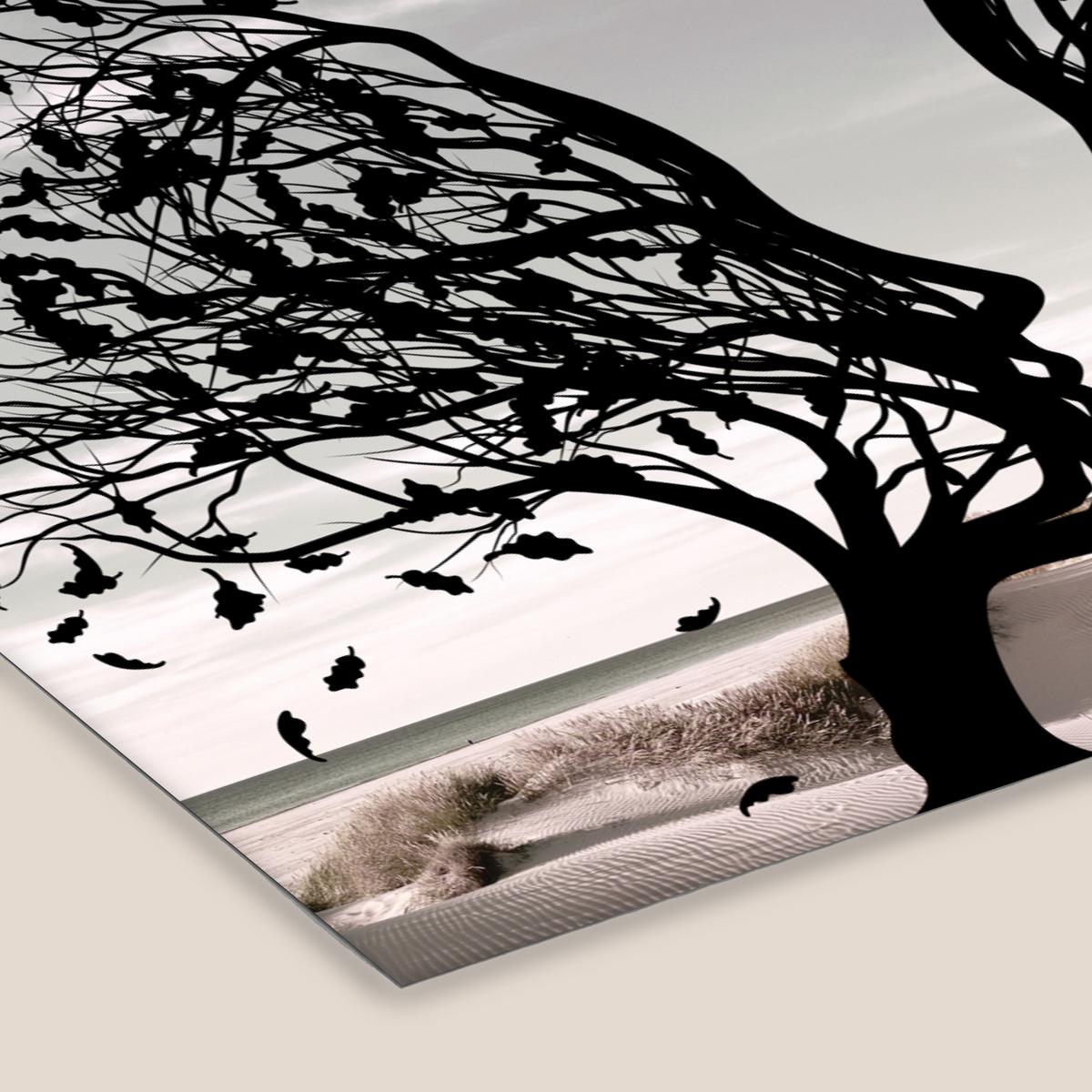 POSTER MIT RAHMENGERAHMTES BILD Strand - Meer - Menschen - Baum - Moderne Kunst 30x20 cm - Hellgrau, Papier (30/20cm) - MuchoWow
