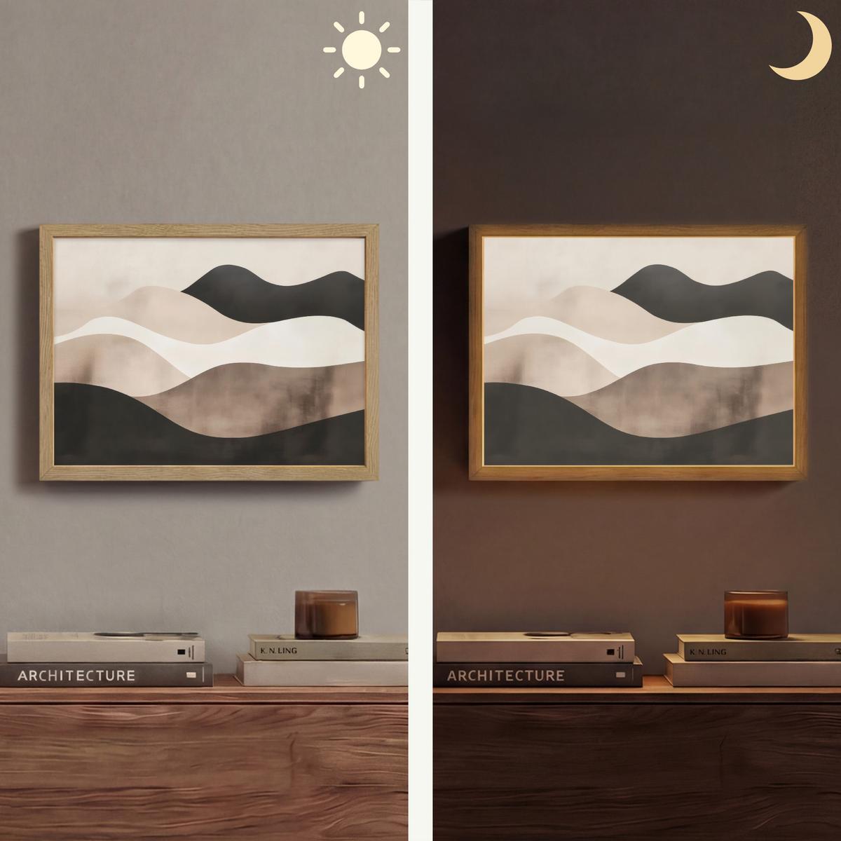 WANDLEUCHTE MIT AKKU Abstrakt - Landschaft - Wellen - Cremefarben 40x30 cm - Graubraun, Holzwerkstoff (40/30/8cm) - OnlyWow
