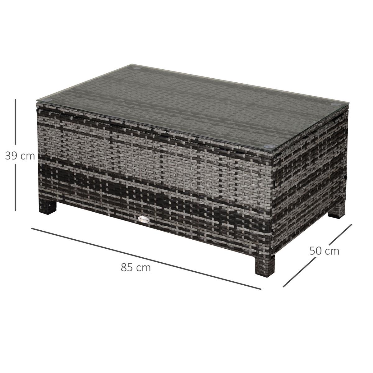 COUCHTISCH Rattan, Metall, Gehärtetes Glas, Grau - Grau, Kunststoff (85/50/39cm) - Outsunny