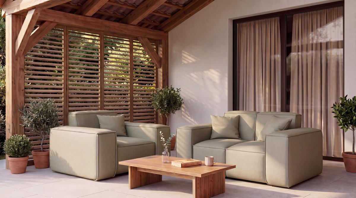 GARTENSOFA Lorento Outdoor 2-Sitzer, Taupe Beige Kunstleder 186/73/92 cm - Taupe/Beige, Textil (186/73/92cm) - WFL GROUP