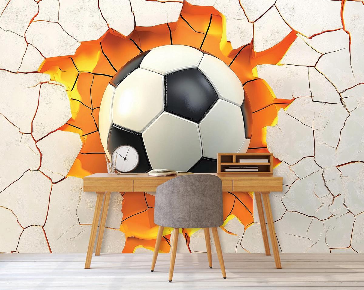 FOTOTAPETE Kinderzimmer Junge 3D Effekt Fußball Kindertapete 350x250 - Multicolor, Papier (350/250cm) - Wallarena
