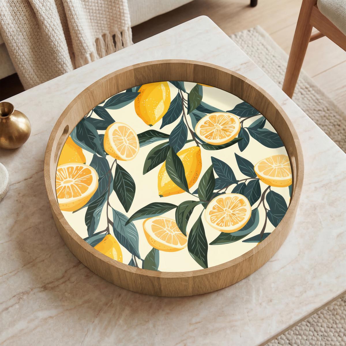 TABLETT Zitronen - Früchte - Blätter - Gelb - Grün - Beige 40x40 cm - Gelb, Holz (40/5/5cm) - OnlyWow