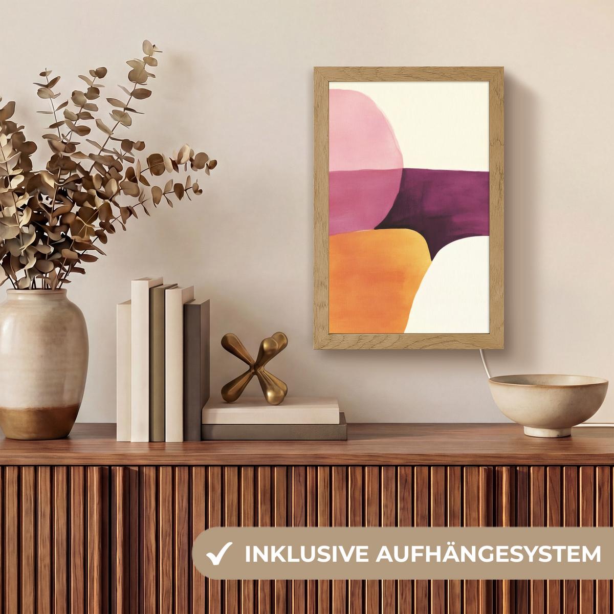 WANDLEUCHTE Formen - Abstrakt - Farbenfroh 20x30 cm - Rosa, Holzwerkstoff (20/30/8cm) - OnlyWow