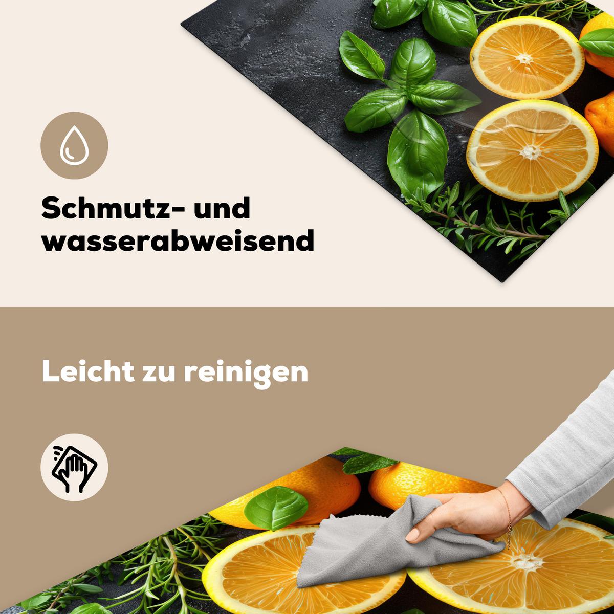 HERDABDECKPLATTE Obst - Grau - Konkret - Orange - Pflanzen Ceranfeldabdeckung 78x52 cm - Anthrazit, Kunststoff (78/52/0.2cm) - MuchoWow