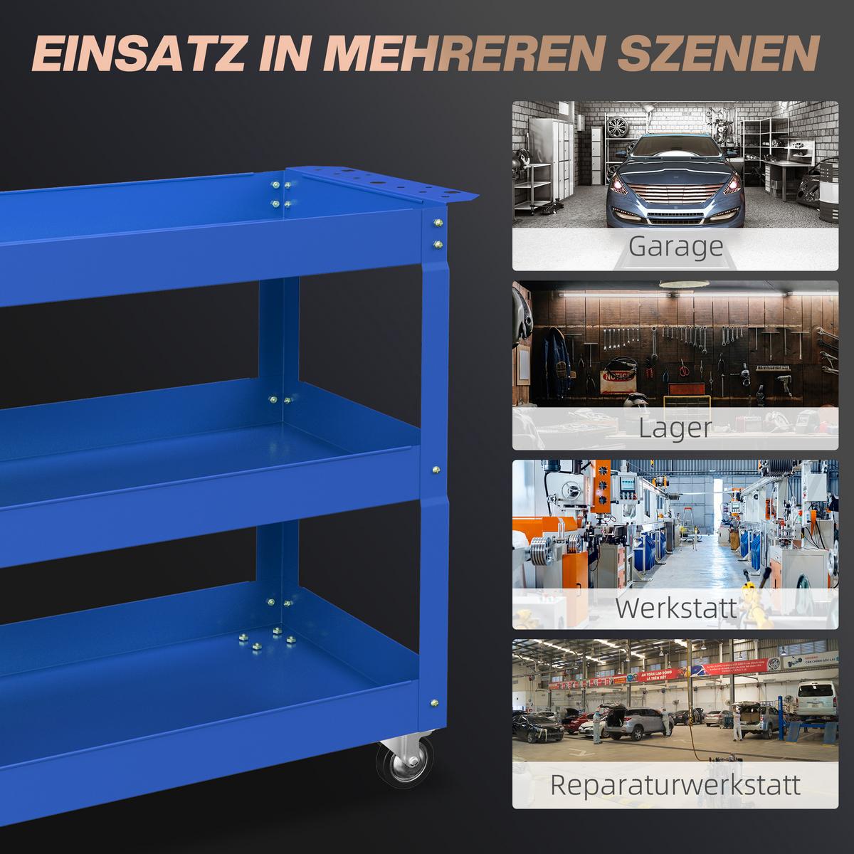 WERKSTATTWAGEN Stahl Blau - Blau, Metall (35.3/76/83cm) - DURHAND
