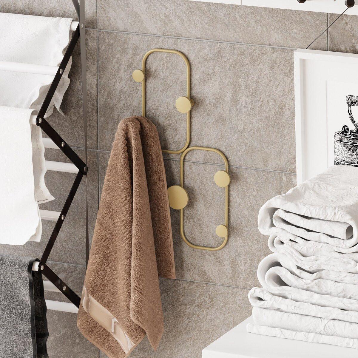 WANDGARDEROBE mit 5 Haken aus schwarzem Metall 26/5/48 cm - Goldfarben, Metall (5/48/26cm) - Calicosy