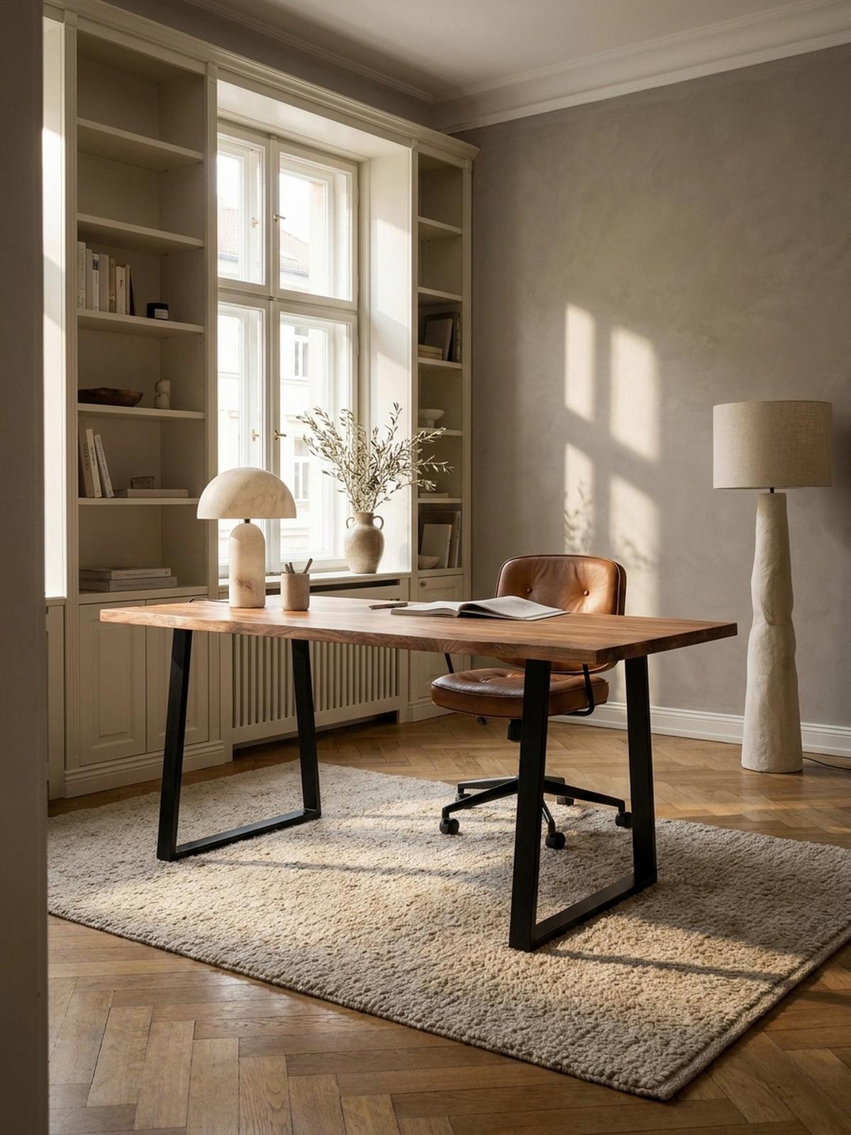 SCHREIBTISCH Massivholz Baumkante Handgefertigt Akazie TARN, Goldbraun-Schwarz 140x80x76 cm - Schwarz/Braun, Holz/Metall (80/140/76cm) - KADIMA DESIGN