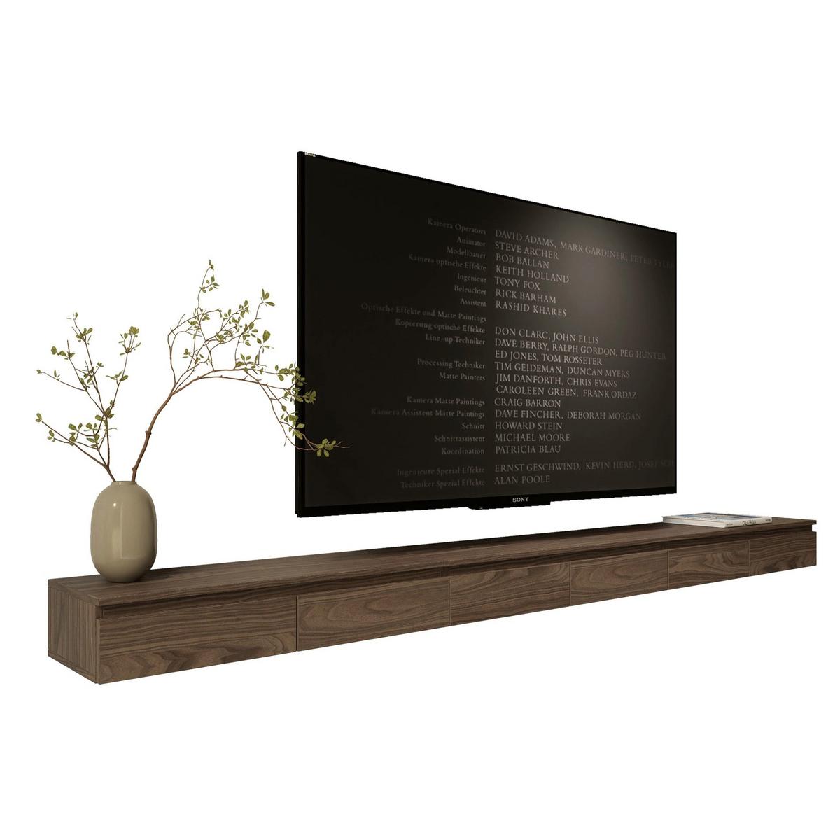 TV-LOWBOARD Bemmi Slim 6-türig, Holzoptik Walnuss Wisconsin, 300 cm - Dunkelbraun, Holzwerkstoff (300/18.2/31.6cm) - Selsey