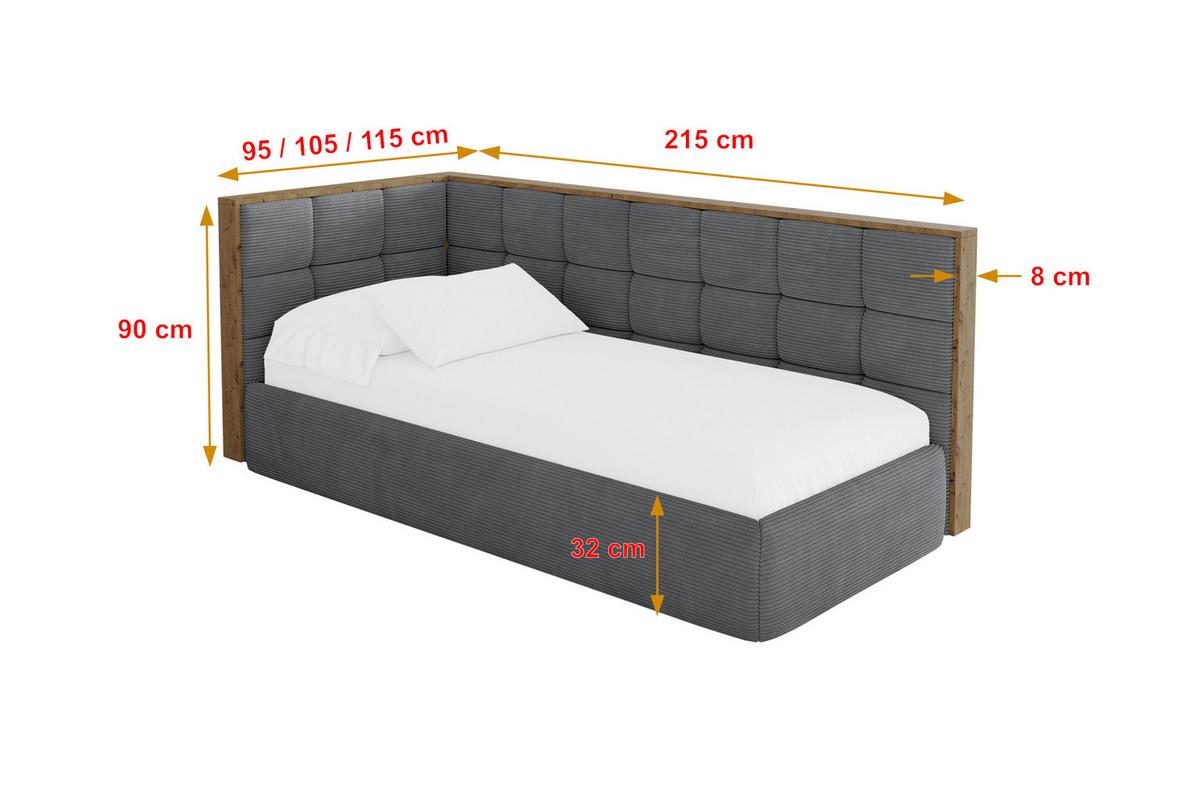 EINZELLBETT Jugendbett mit Bettkasten, Rechts - SOVY 90x200 Dunkelgrau - Schieferfarben, Holzwerkstoff/Textil (90/200cm) - ALTDECOR