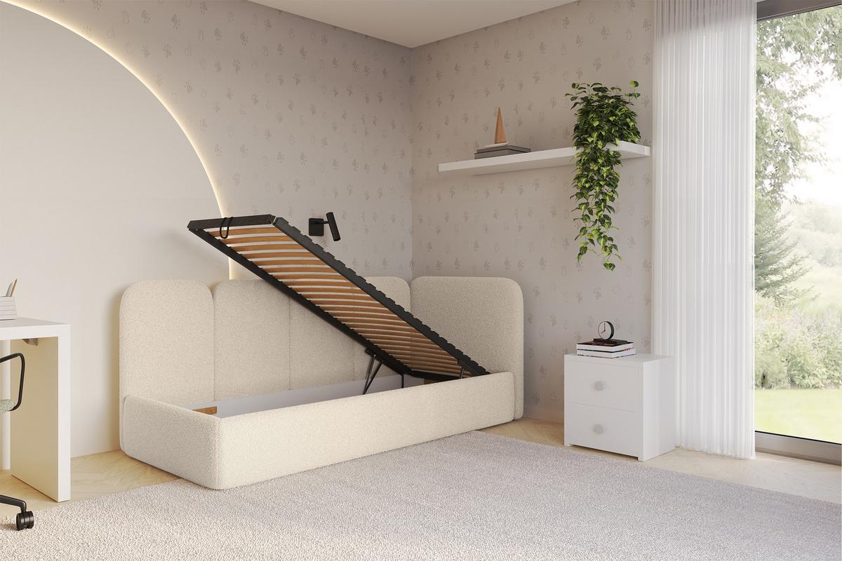 EINZELLBETT Jugendbett mit Bettkasten und Matratze H3/H4, Links - VELY 80x200 Dunkelbeige - Cappuccino, Holzwerkstoff/Textil (80/200cm) - ALTDECOR