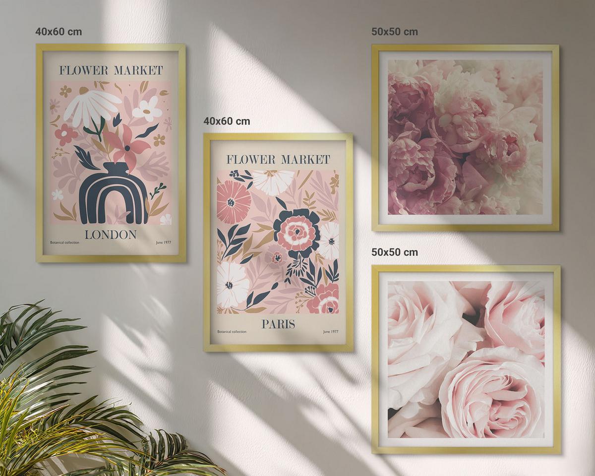 BILDER SET 4er Set - 50x50 cm & 40x60 cm Goldrahmen - Blumenmotive Rosen Paris - Goldfarben, Kunststoff (50/50cm) - TULUP