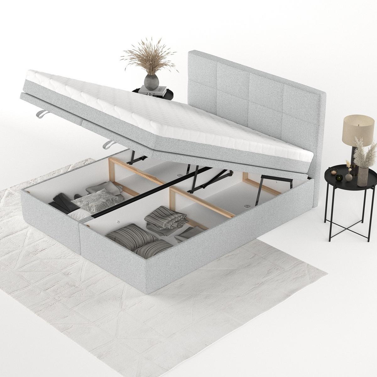 BOXBETT Tessa 180/200 cm Hellgrau im Riva Stoff - Hellgrau/Schwarz, Holz/Holzwerkstoff (180/200cm) - AltaBeds