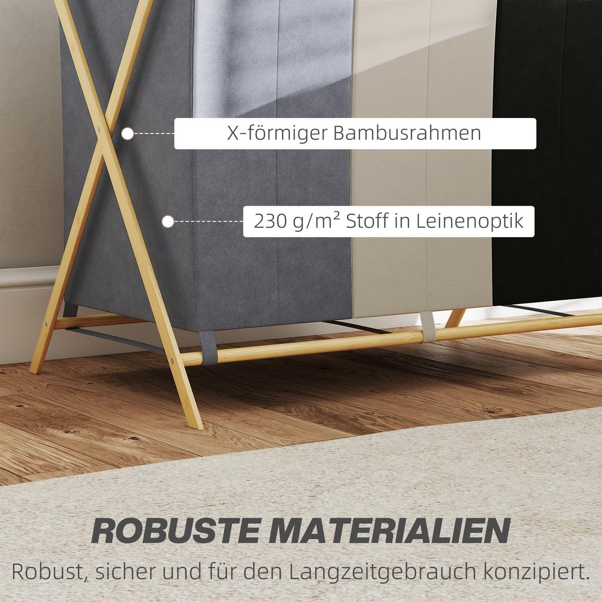 WÄSCHEKORB aus Bambus Leinenstoff Mehrfarbig - Multicolor, Naturmaterialien (48/67/75cm) - HOMCOM