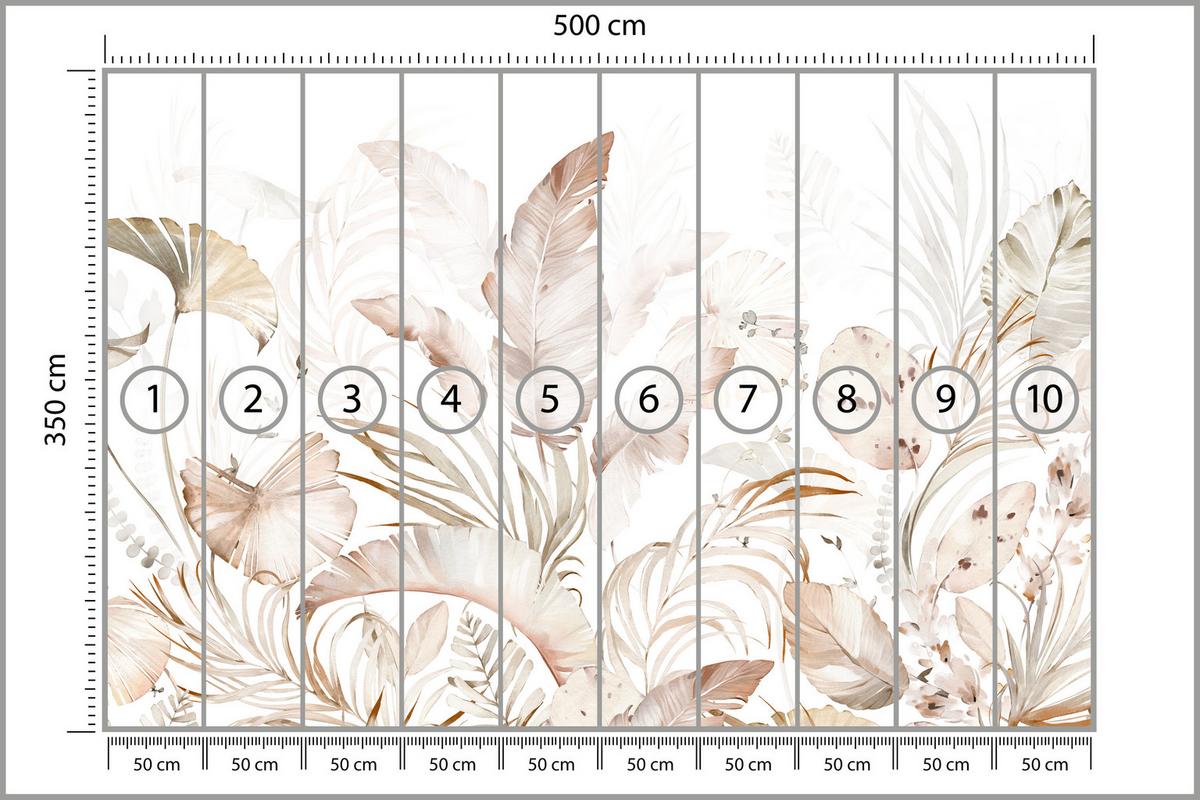 FOTOTAPETE für Esszimmer Beige Palmenblätter Tropisch Boho 500x350 - Beige/Orange, Papier (500/350cm) - Muralo
