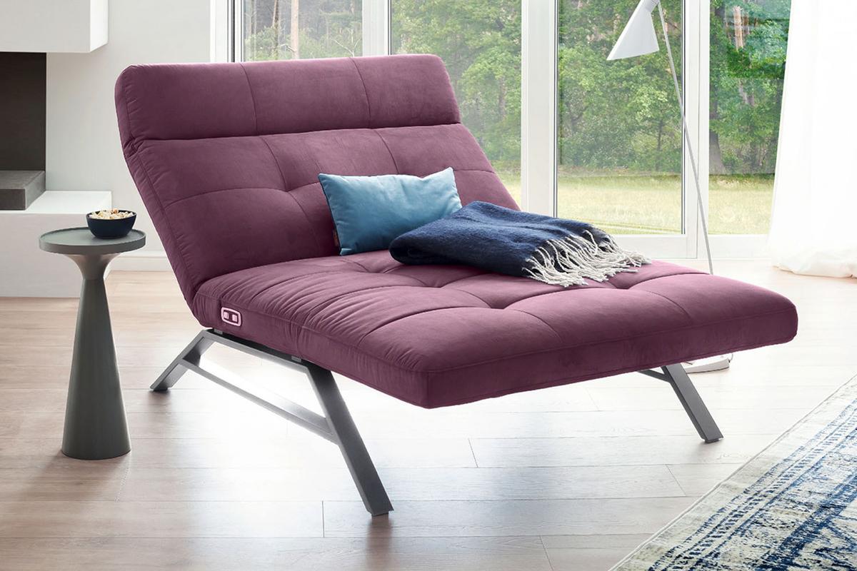 LIEGE MIT MOTORISCHER RELAXFUNKTION AMERIVA Violett Velvet Relaxfunktion - Violett/Silberfarben, Textil (120/110/158cm) - KAWOLA