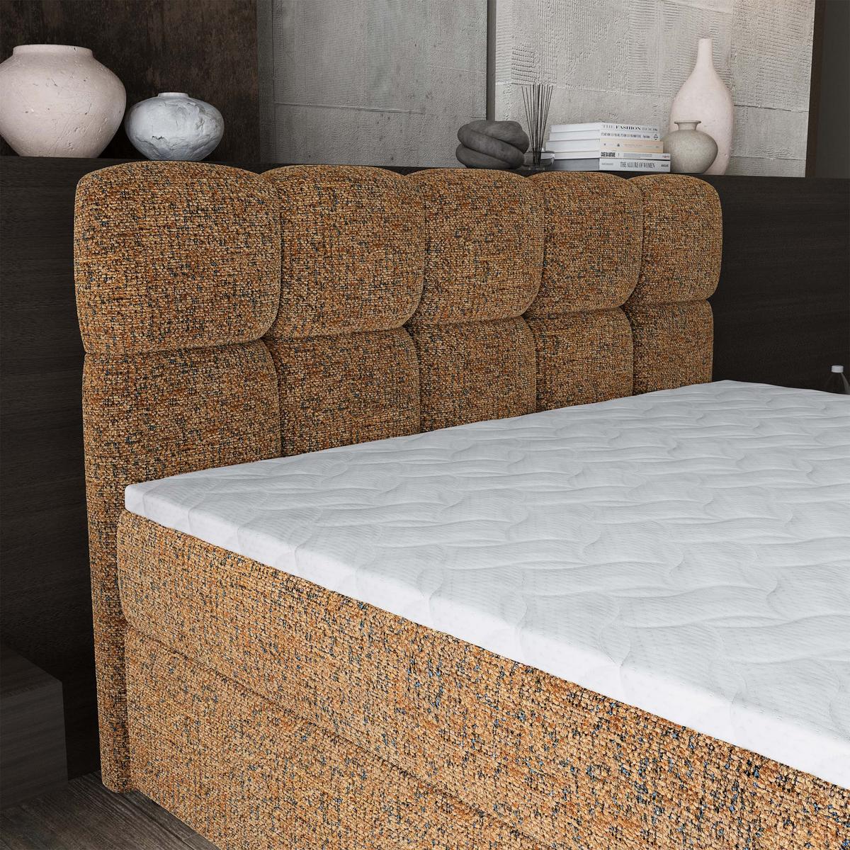 BOXBETT BRUME 160x200 cm mit Matratze und Topper, H2+H3 - Braun - Braun, Holz (160/200cm) - MASSENO