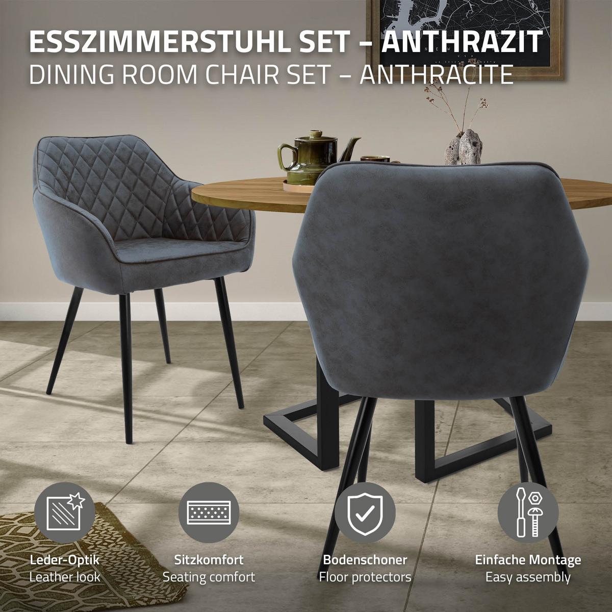 ESSZIMMERSTUHL 4er Set Anthrazit Kunstleder - Anthrazit/Schwarz, Kunststoff/Metall (63/80/60cm) - ML-DESIGN
