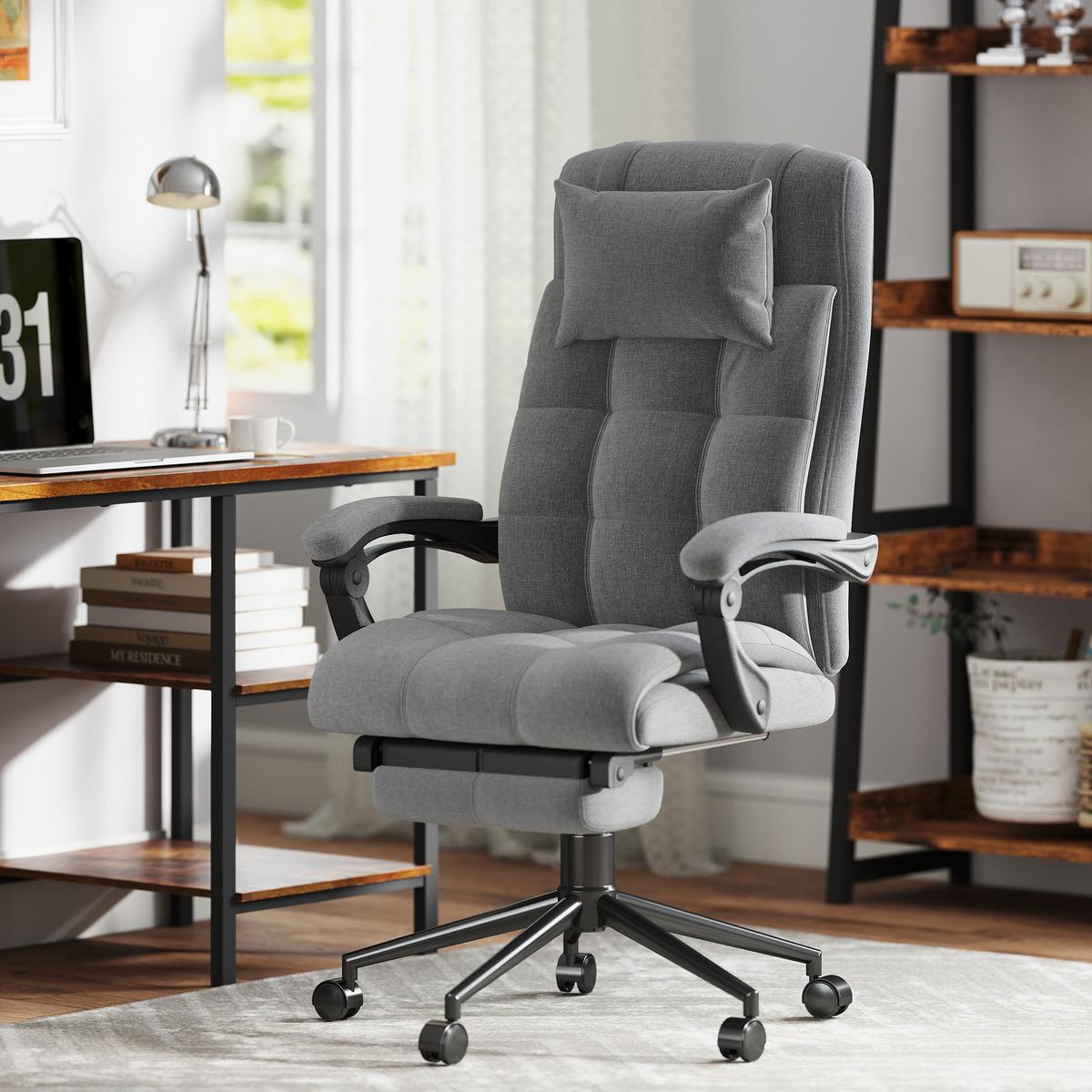 BÜROSTUHL mit Massagefunktion, Ergonomisch Schreibtischstuhl mit Lendenheizung - Grau, Kunststoff (76/124/66cm) - Vinsetto