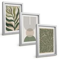 BILDER SET 3er Set - 20x30 cm Silberner Rahmen - Geometrische Blattformen - Silberfarben, Kunststoff (20/30cm) - TULUP
