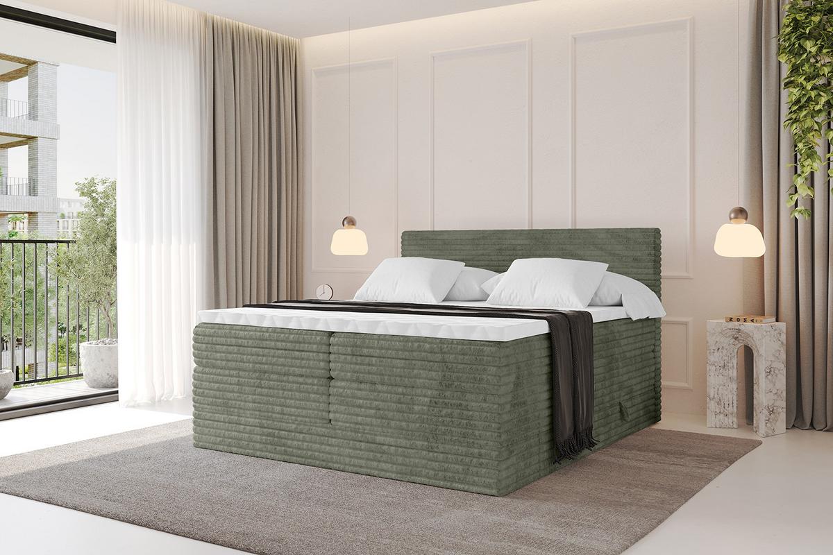 BOXSPRINGBETT mit Matratze H3|H4 und Lattenrost - TOLO KING-v1 120x200 Cord - Olive - Olivgrün, Holzwerkstoff (120/200cm)