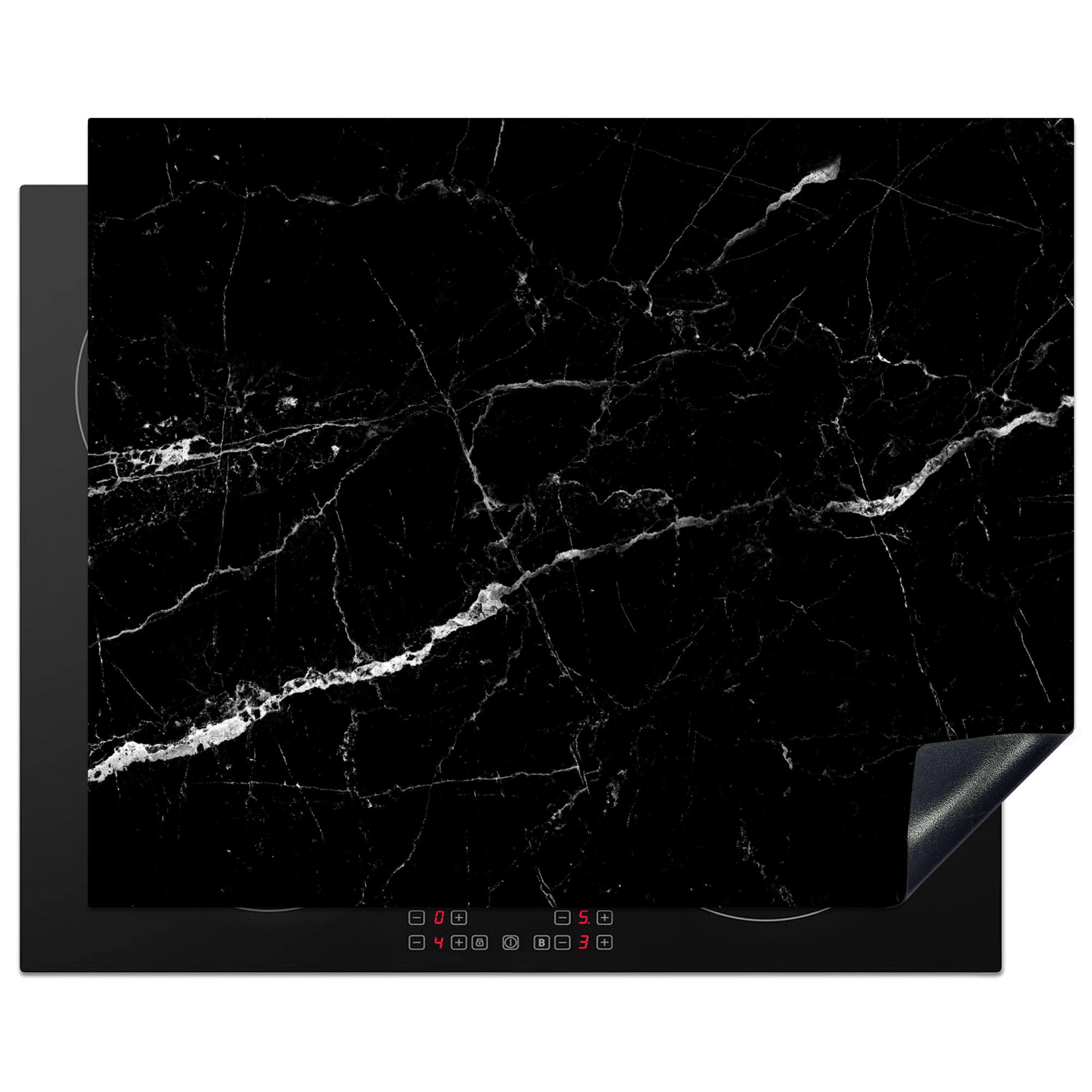 HERDABDECKPLATTE Marmoroptik - Schwarz - Luxus Herdabdeckung Induktionsfeld 65x52 cm - Grau, Kunststoff (65/52/0.2cm) - MuchoWow
