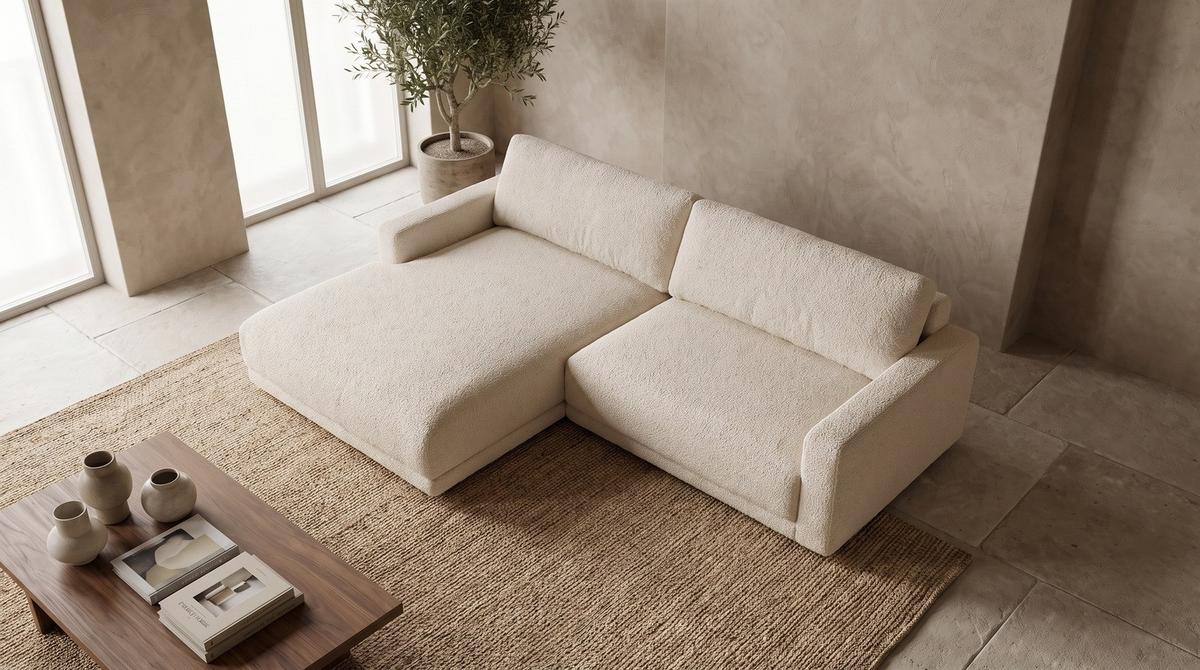 ECKSOFA MARLIN Beige Bouclé - Beige/Schwarz, Kunststoff/Textil (262/168cm) - KAWOLA