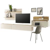 WOHNWAND weiß, Eiche Wotan 350 cm, Schrankwand mit Sekretär - Eiche Wotan/Weiß, Holzwerkstoff/Metall (350/180/30cm) - Furn.Design