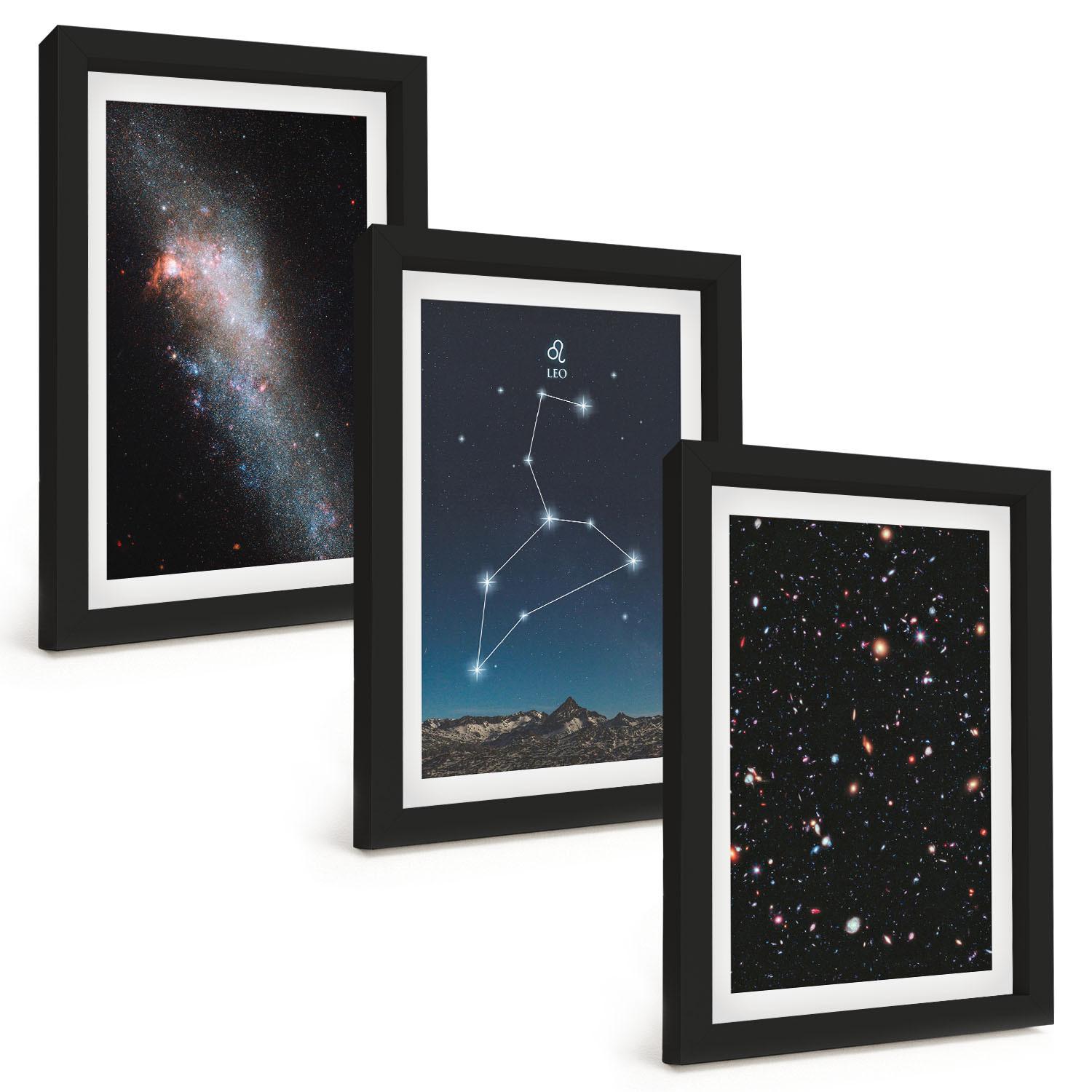 BILDER SET 3er Set - 20x30 cm Schwarzer Rahmen - Galaxie im Sternbild Löwe - Schwarz, Kunststoff (20/30cm) - TULUP