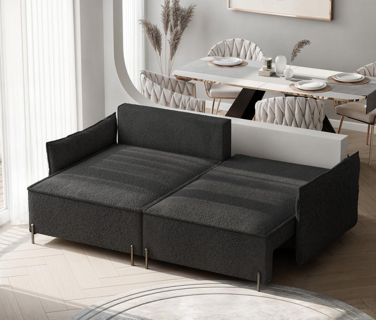 ECKSOFA MARCO Rechts, mit Schlaffunktion und Bettkasten, Anthrazit - Anthrazit, Textil/Metall (221/148cm) - Idohome