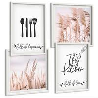BILDER SET 4er Set - 50x50 cm & 40x60 cm Weißer Rahmen - Boho-Küchengras-Schriftzug - Weiß, Kunststoff (50/50cm) - TULUP