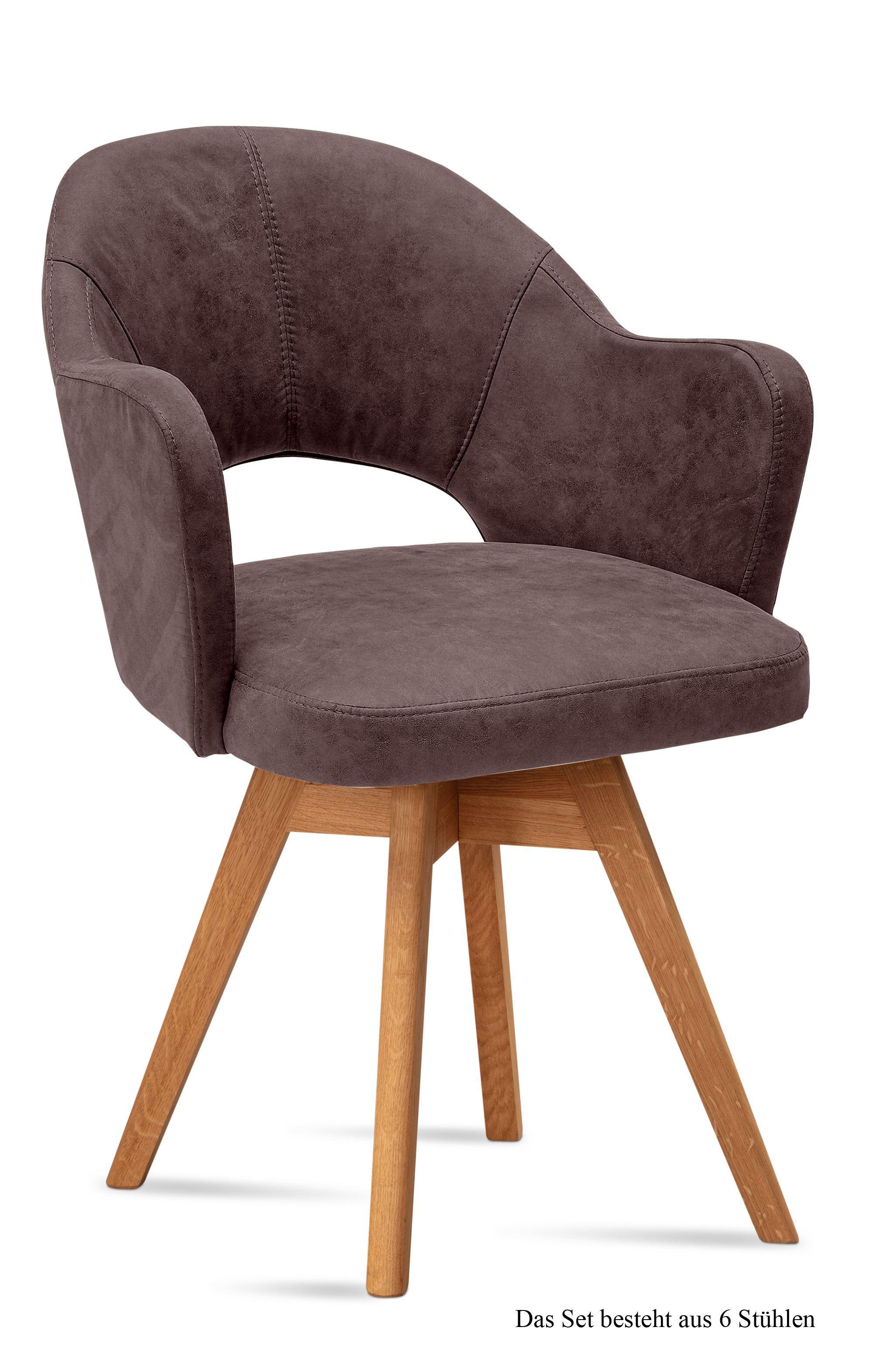 ARMLEHNSTUHL drehbar (6er-Set) Dosya 59x87x61 Eiche geölt/Braun - Eichefarben/Braun, Kunststoff (61/87/59cm) - 58aufmkessel