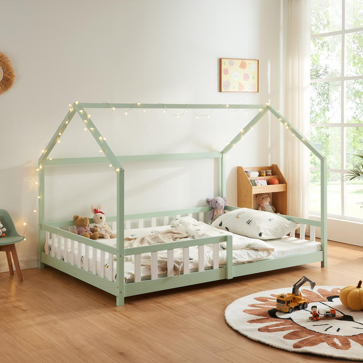 HAUSBETT Hesel - Mintgrün, Holz (120/200cm) - [en.casa]