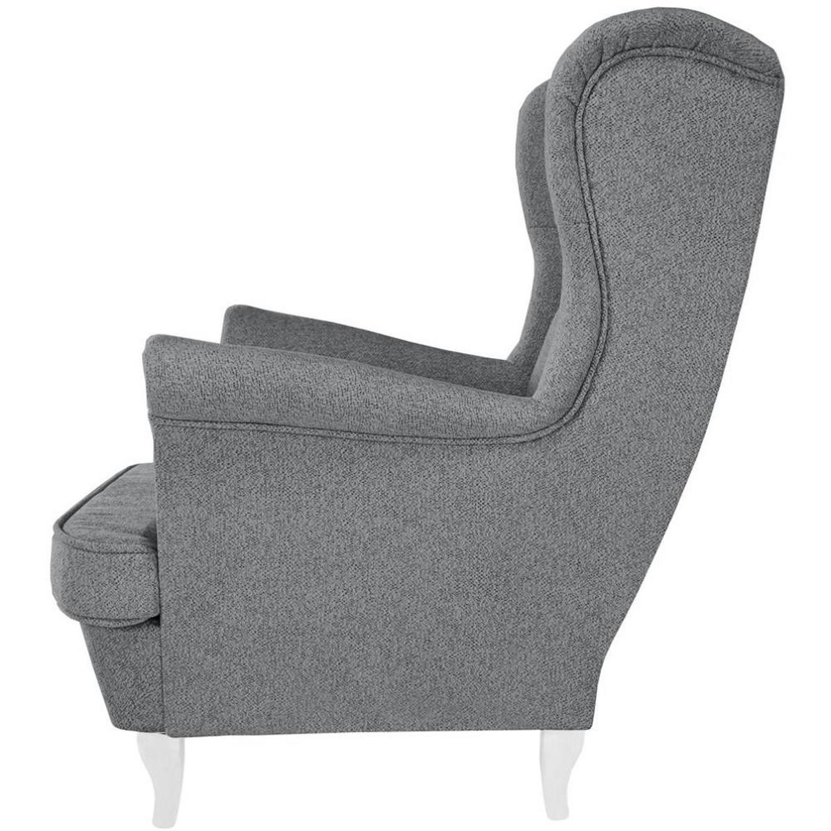 CHESTERFIELD-SESSEL Falco grau mit Weiß Holzbeinen - Weiß/Grau, Holz/Textil (82/102/92cm) - Beautysofa