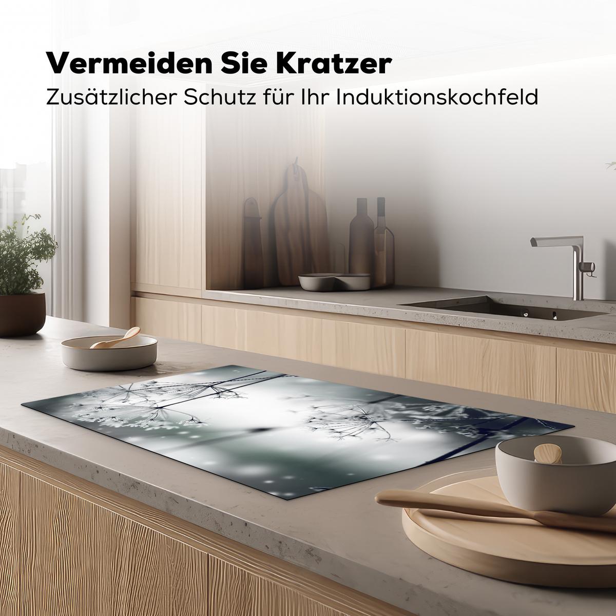 HERDABDECKPLATTE Blumen - Winter - Schnee - Natur Ceranfeldabdeckung 85x52 cm - Grau, Kunststoff (85/52/0.2cm) - MuchoWow