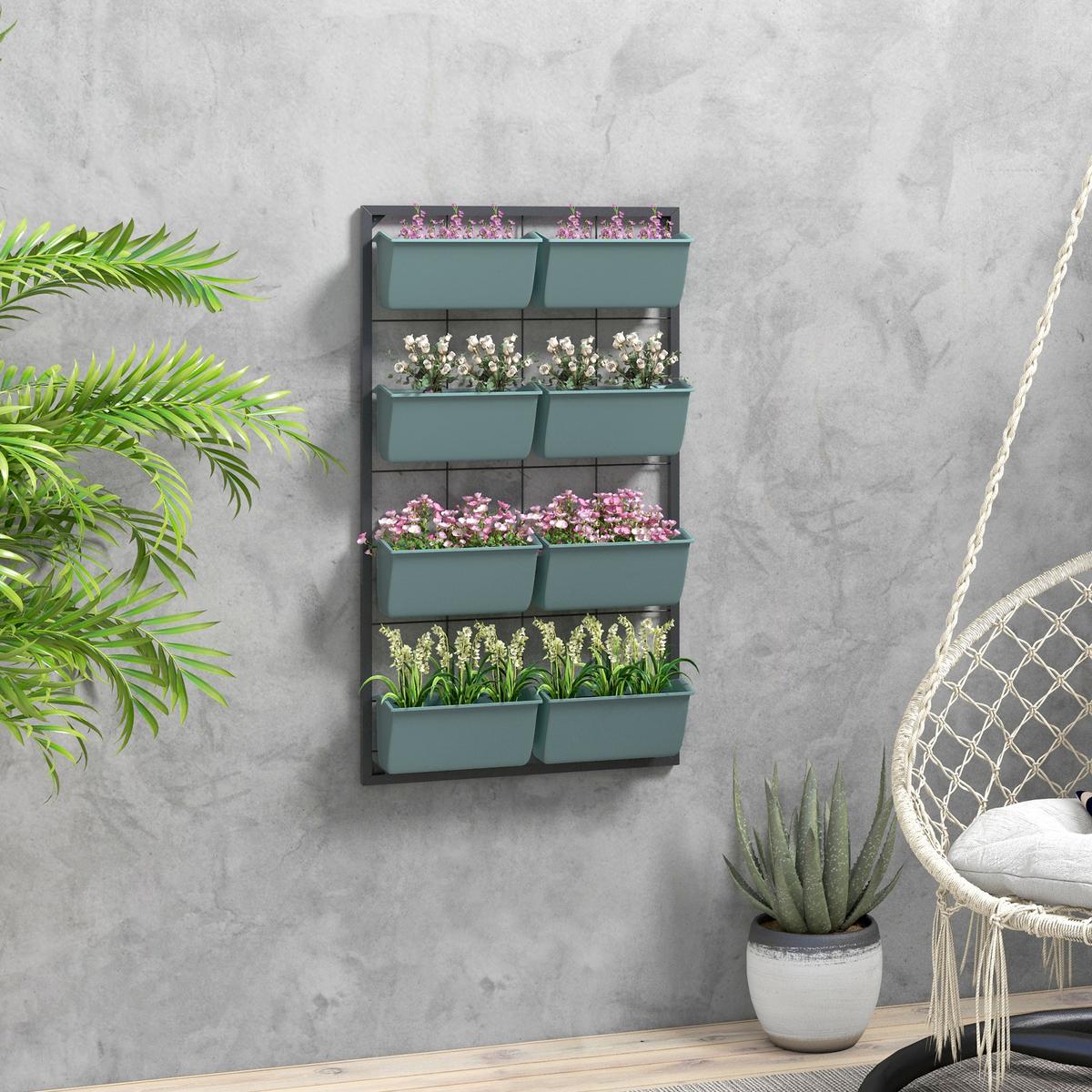 PFLANZENTREPPE, Blumenregal für Garten, Dunkelgrün, 52,5 x 14 x 90 cm - Schwarz, Metall (14/90/52.5cm) - Outsunny