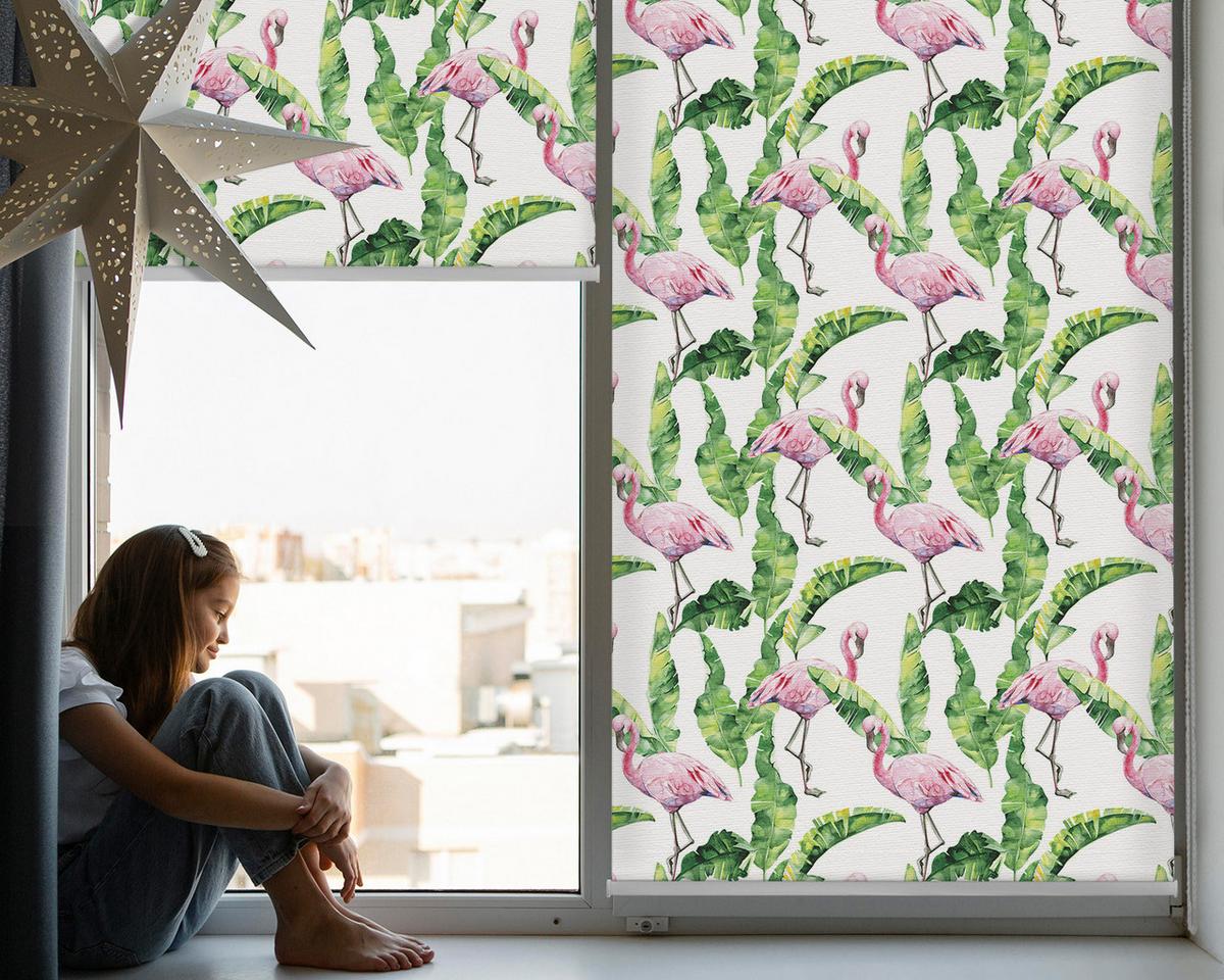 INNENROLLO - Fensterrollo - Rollo - 80x140 cm - Flamingos auf den Blättern - Pink, Kunststoff (80/140/0.5cm) - TULUP