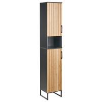 BADEZIMMERSCHRANK Bambus 30 cm Hellbraun Miscanti - Hellbraun/Schwarz, Holz (30/170/30cm) - Beliani